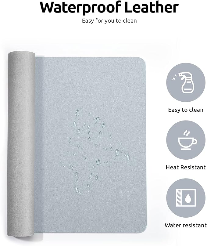 YSAGi Leather Desk Pad Protector, Office Desk Mat, Large Mouse Pad, Non-Slip PU Leather Desk Blotter, Laptop Desk Pad, Waterproof Desk Writing Pad for Office and Home (Light Grey, 23.6" x 13.8")-DeskLoop Office