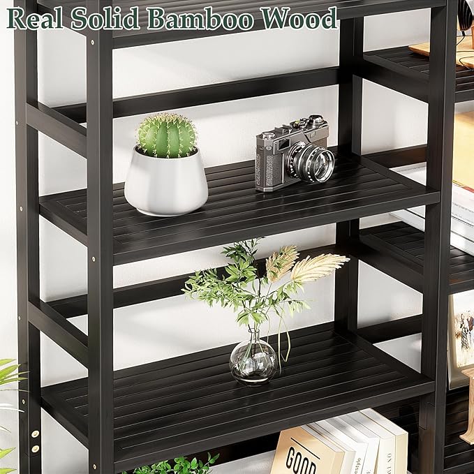 Homykic Bamboo Triple Wide Shallow Bookshelves and Bookcases, 6-Tier 6ft Tall Bookshelf with 17 Open Display Shelves, Super Large Freestanding Book Shelf for Home Office, Bedroom, Living Room, Black-DeskLoop Office