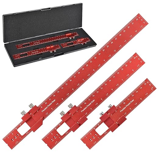 Woodworking Ruler Precision Pocket Rule - BOXmime 12,8,6 Inch Metal Slide Stop Marking Ruler Metric Inch Measuring Wood Working Scribing Rulers - Engineers Woodwork Adjustable Sliding Ruler-DeskLoop Office