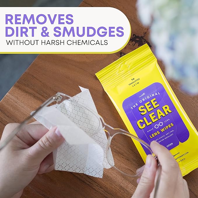 See Clear Original Lens Cleaning Wipes - Pre-Moistened Eyeglass & Screen Cleaning Cloth Towelettes - Streak Free, Scratch Free Lens & Electronic Screen Cleaner - 12 Resealable Packs of 16 (192 Wipes)-DeskLoop Office