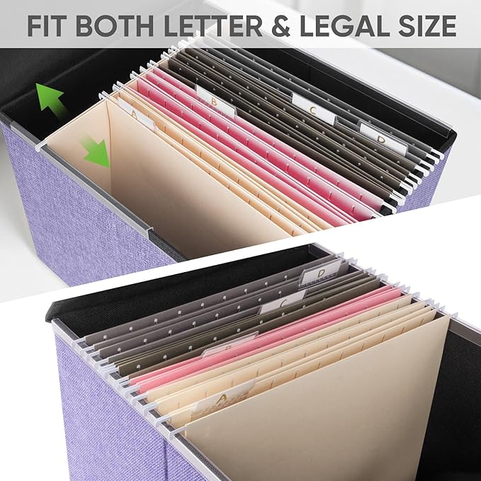 BALEINE File Organizer Box with Lid, Collapsible File Folder Organizer with Plastic Slide, Hanging File Folder Box for Office Document Storage (1 Pack, Purple)-DeskLoop Office