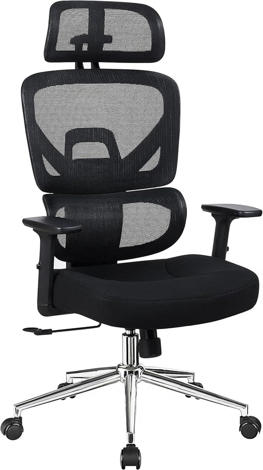 VECELO High Back Ergonomic Office Chair, Big and Tall Mesh Desk Chair with Wheels, Tilt Function, 3D Armrests & Headrest, Lumbar Support, Swivel Rolling Computer Chair for Task, Home Office, Black-DeskLoop Office
