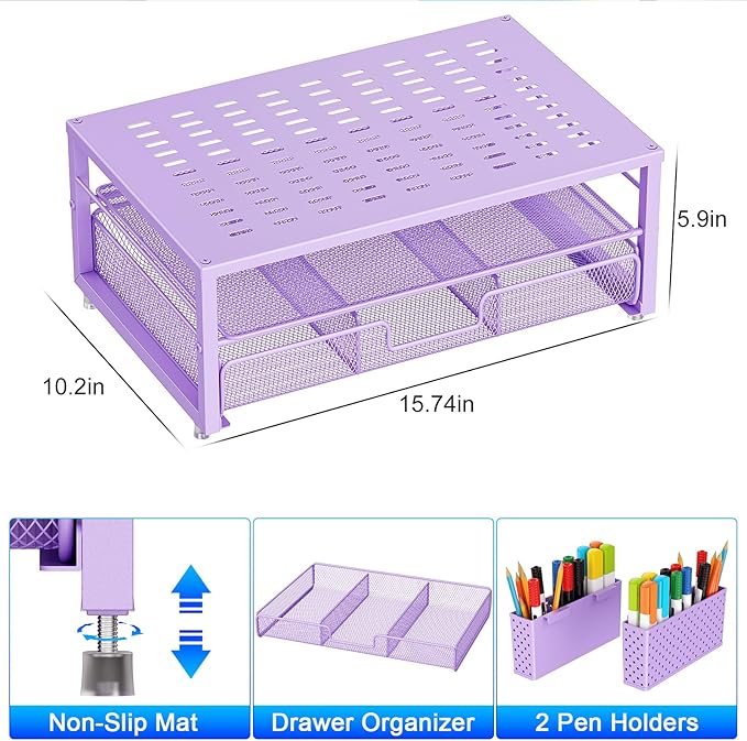 gianotter Desk Organizers and Accessories, Monitor Stand with Drawer and 2 Pen Holder, Purple Desk Accessories, Computer Stand Suitable for Offices and Dormitories (Purple)-DeskLoop Office