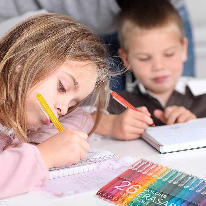 Vanstek 26 Colors Erasable Gel Pens, Retractable Erasable Pens Clicker, Fine Point(0.7), Make Mistakes Disappear, Premium Comfort Grip for Drawing Writing Planner and School Supplies-DeskLoop Office