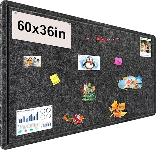 Large Bulletin Board, Foldable 60x36 Inches Cork Board Alternative, Large Felt Board Decorative Pin Board for Wall, Foldable Photo Board Self-Adhesive Vision Board with 36 Pushpins Dark Gray-DeskLoop Office