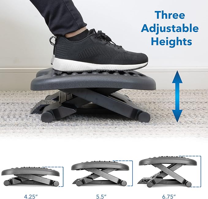 Mount-It! Ergonomic Under Desk Footrest | Massaging Foot Rest Support | Tilting Footrest with 3-Level Height Adjustment | Under Chair Office Footrest-DeskLoop Office