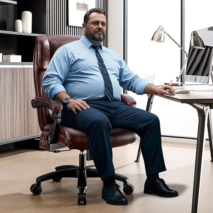 Lumbar Massage Office Chair, 500LBS Big and Tall Office Chair, Heavy Duty Ergonomic Executive Reclining Chair with High Back and Lumbar Support, Brown-DeskLoop Office