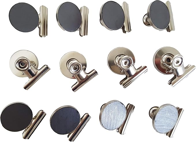 Mini Silver Refrigerator Magnet Hook Clips for Holding Photographs, Holding Business Cards, Office Organizing, Memo Note Clips (12)-DeskLoop Office