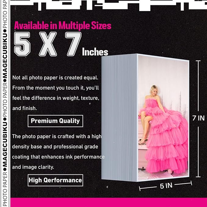 Glossy Photo Paper 5x7 Inches,200 Sheets 70 lb/258 gsm Premium Heavyweight Photographic Paper for Inkjet Printer Instant Dry Professional Postcard Picture Use Dye Ink-DeskLoop Office