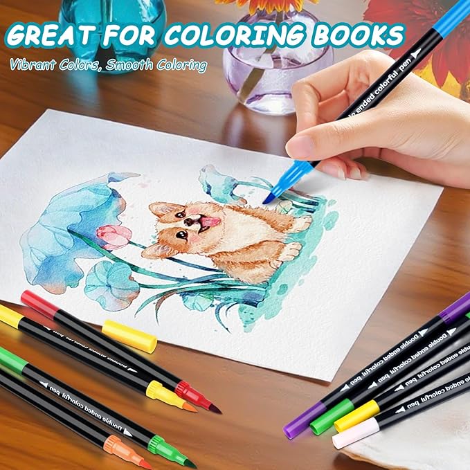48 Colors Dual Markers Brush Pens, Art Markers Colored Pens for Adult Coloring Books, Brush and Fine Point Dual Tip Artist Colored Marker Set for Drawing Adult Coloring Hand Lettering-DeskLoop Office