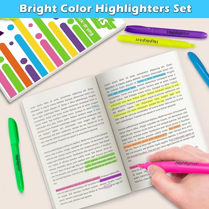 V-Opitos 30 Pack Highlighters in 6 Assorted Colors, No Bleed, Bright With Soft Chisel Tips, Ideal for Office and School Supplies-DeskLoop Office