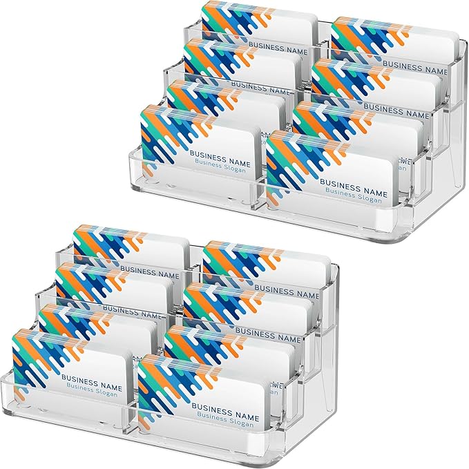 MaxGear Acrylic Business Card Holder for Desk Multiple Business Card Holders, Premium Cards Stand, Clear Plastic Cards Display Holder with 4 Tier for Exhibition, Home and Office, 8 Pocket, 2 Pack-DeskLoop Office