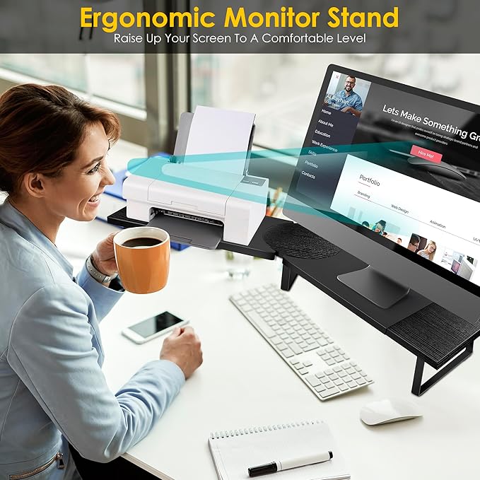 Dual-Monitor Stand for Desk - Large Adjustable Length and Angle Riser for 2 Monitors, Double Computer Desktop Organizer, Shelf for TV, Laptop, Printer-DeskLoop Office