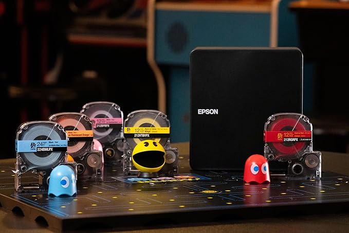 Epson LABELWORKS 224BMLPX Genuine PET (Polyester) Tape Cartridge - Black on Matte Blue Designer Craft Label Maker Tape - 1" (24MM) Wide, 26'-DeskLoop Office