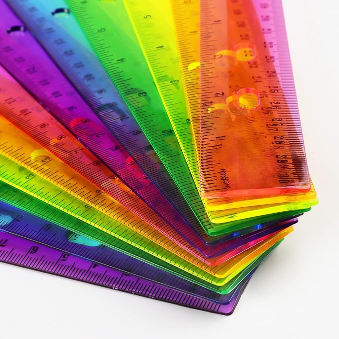 ZZTX 6 Pack Color Transparent Ruler Plastic Rulers 12 Inch, Metric Bulk Rulers with Inches and Centimeters, Kids Ruler for School, Home, Office-DeskLoop Office