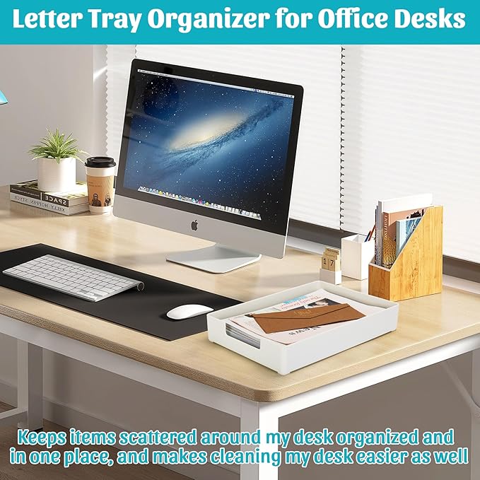 Letter-Size Tray Desk Letter Tray Paper Tray, Sturdy Heavy-Duty Plastic Printer Paper Tray, Single-Tier Stackable File Storage Organizer for Office Home (2, White)-DeskLoop Office