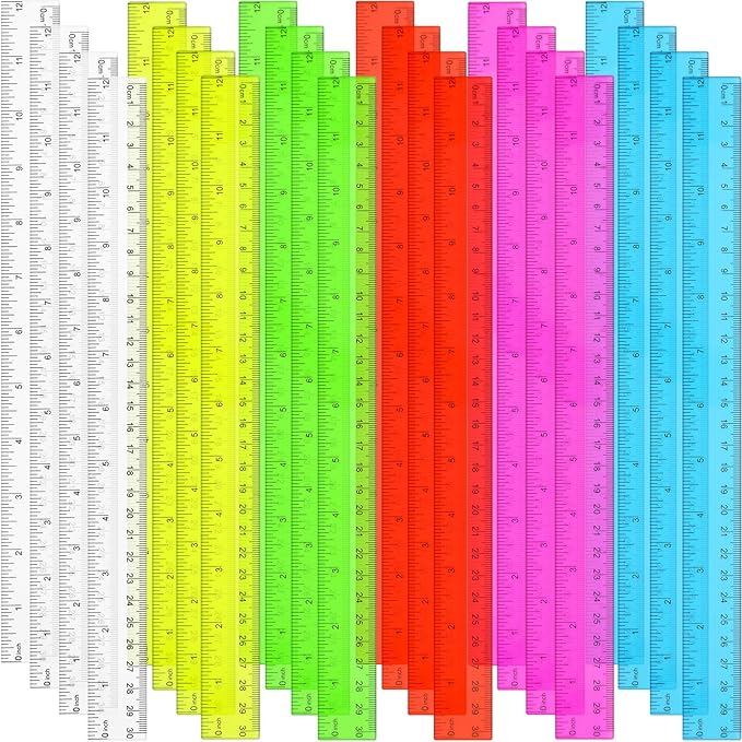 24 Pack Color Transparent Ruler Bulk 12 Inch Clear Plastic Rulers Kids Ruler with Centimeters and Inches Straight Measuring Drafting Tools for Classroom School Students Families Education-DeskLoop Office