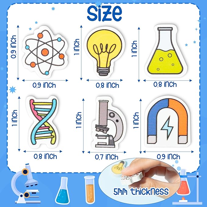 ANGOLIO Science Mini Eraser - 60P Summer Back to School for Kids Bulk Novelty Including microscopes U Shaped Magnets Lamp Bulb Pattern Pencil Eraser for Student Homework Summer Reward Classroom Prizes-DeskLoop Office