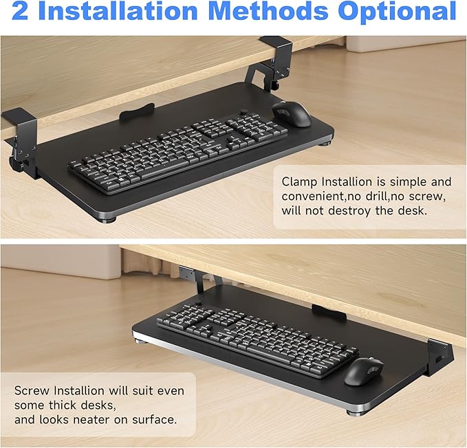 Keyboard Tray Under Desk Large C-Clamp 25.6” (30” Including Clamps) x 11.8” Slide-Out Platform Computer Drawer Pull Out Keyboard & Mouse Tray Black DSF4-DeskLoop Office