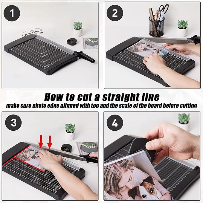 TIANSE Paper Trimmer Paper Cutter Guillotine with Safety Blade Lock 12” 8 to 12 Sheet Capacity Heavy Duty Metal Base A4 Paper Cutting Board for Home Office School-DeskLoop Office