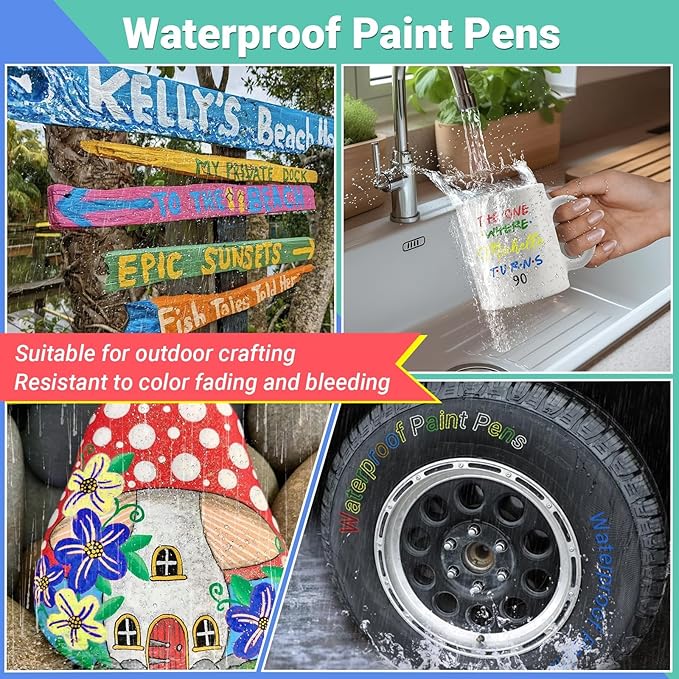 Oil Based Paint Markers, 8 Colors Dual Tip Permanent Paint Pens Paint Markers(0.7mm & 3mm), Waterproof Paint Pen for Rock Painting, Metal Wood Glass Stone Canvas Mugs Fabric Plastic-DeskLoop Office