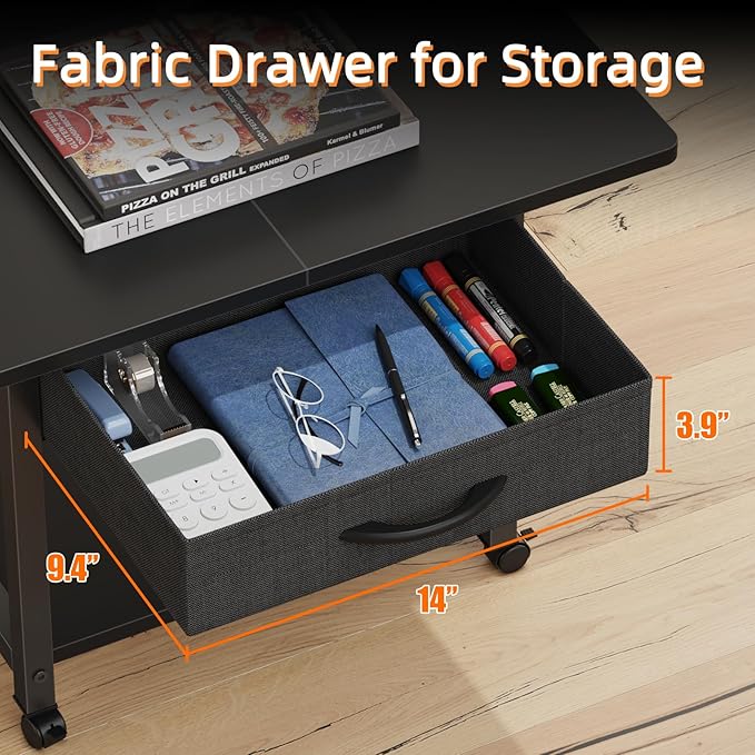 22"x15" Large Printer Stand with Storage Drawer, 2-Tier Under Desk Printer Table for Home Office, Printer Cart fit Fax Machine/3D Printer/Scanner(Black)-DeskLoop Office