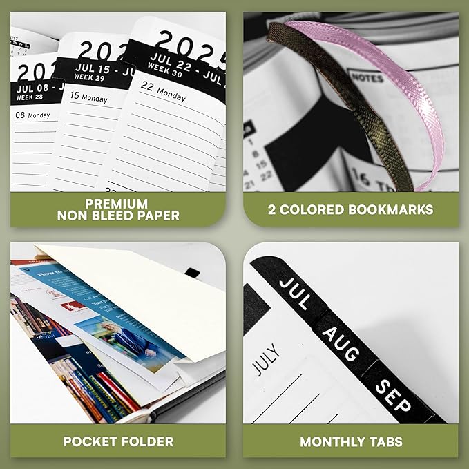 Ensight 2025-2026 HARDCOVER Leather Planner Weekly & Monthly - 8.5x11 Inches - Academic Planner Business Personal or Student - Pen Holder, Thick Paper, July 2025 - June 2026 (Olive Green)-DeskLoop Office