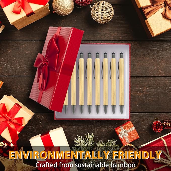 100pcs Bamboo Pens Bulk with Touch Stylus Tip Wooden Bamboo Pens Engraving Wooden Ballpoint Pen Customizable Gift Pen Bulk Grey-DeskLoop Office
