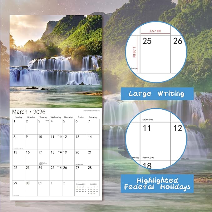 2025 Wall Calendar,Calendar 2026, July 2025 - December 2026, Wall Calendar Waterfall, 12" x 24" Opened,Full Page Months Thick & Sturdy Paper for Calendar Organizing & Planning-DeskLoop Office