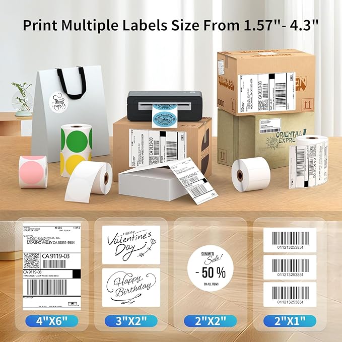 Bluetooth Thermal Shipping Label Printer, 4X6 Inkless Label Machine for iOS, Android, Laptop, Wireless Printer for Small Business, Compatible with Amazon, UPS, Shopify, Black-DeskLoop Office