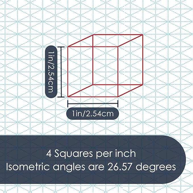 11" x 17" Isometric Graph Paper 50 Sheets Portrait - 0.25" Grid, Non-photo Blue, High Brightness, Drafting, Engineering, Art, 3D Design (3-Pack)