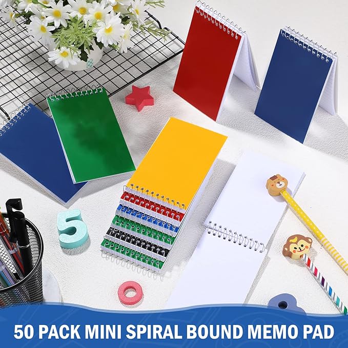 50 Pieces Spiral Memo Pads Bulk 3 x 5 Inch Small Note Pads Top Bound Lined College Ruled Paper Mini Notepad Pocket Spiral Notebooks for School Office Home Supplies, 75 Sheets (Bright Colors)-DeskLoop Office