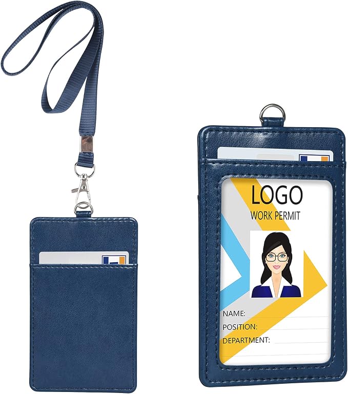 Teskyer Badge Holder with Lanyard, Leather ID Name Badge Card Holder with - Image 9