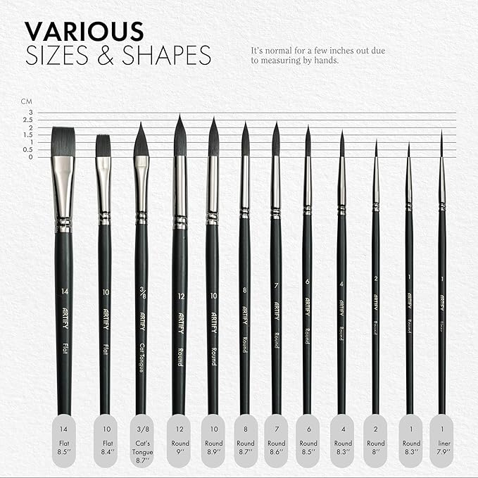 ARTIFY 12 PCS Watercolor Brushes Set, Synthetic Paint Brushes for Watercolor Painting, Acrylic, Gouache & Oil Painting - Detail Paint Brushes, Round, Flat, Cat's Tongue,Liner for Beginners & Kids-DeskLoop Office