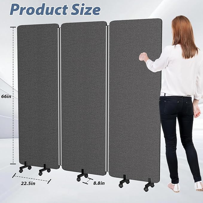 Acoustic Room Divider Privacy Panel with Wheels, 3 Panel Soundproof Room Divider (Aluminum Frame) for Room Partition, Folding Room Dividers Separation Office Cubicle Wall Sound Proof Partition Divider