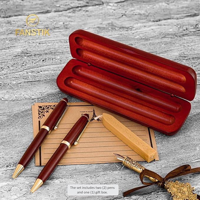 Customized Cherrywood Double Ballpoint Pen Set with Name (MADE IN USA), with Wooden Gift Box, Personalized Gift for Men and Women (BallPoint CherryWood Set)-DeskLoop Office