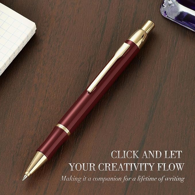 Red Gel Pen With 24K Gold Finish, Fine lacquer work, Fancy Men's And Women's Gift Set, Professional, ADMOK Black Refill, Smooth Writing, Executive, Commercial, Click, Nice Retractable Pens-DeskLoop Office