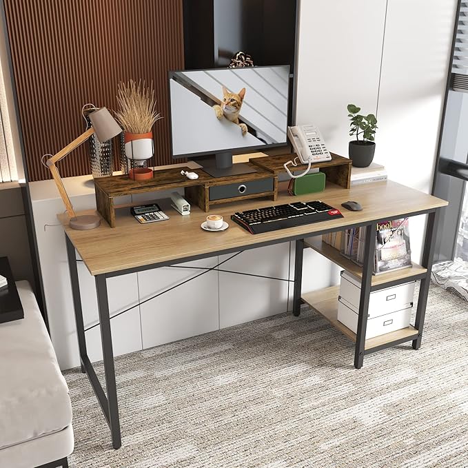 WESTREE Dual Monitor Stand Riser with Drawer, 3 Shelf Computer Monitor Riser with Adjustable Length and Angle, Desktop Monitor Stand Riser Storage Organizer for 2 Monitors-DeskLoop Office