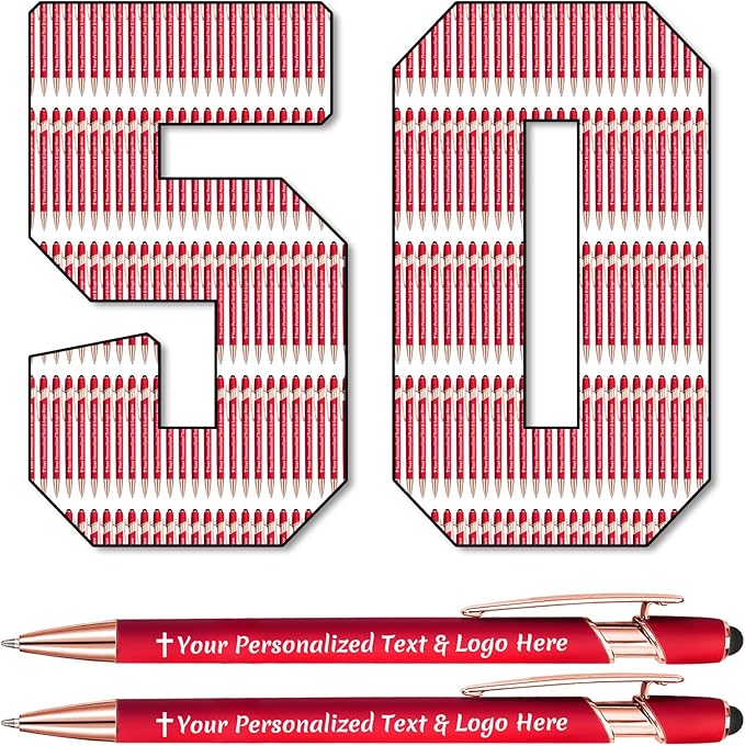 STREADVE 50 Personalized Custom Pens Engraved Writing Pen with Name Logo, Customized Promotional Items Stylus Pen Gifts for Women Realtor Reunion Wedding Business, Red-DeskLoop Office