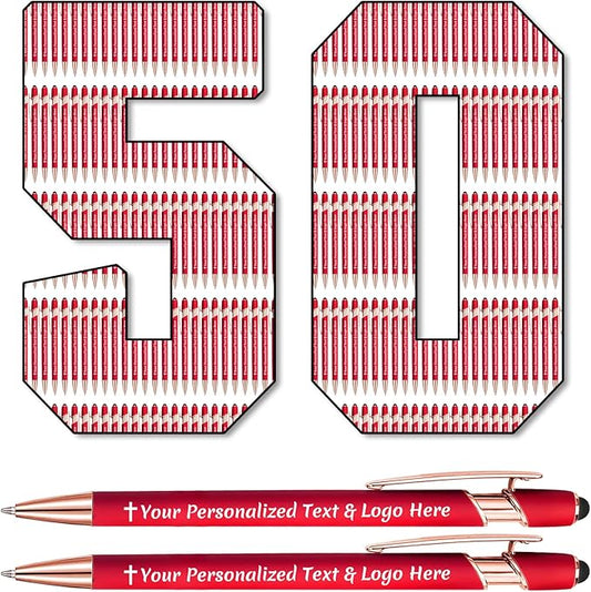 STREADVE 50 Personalized Custom Pens Engraved Writing Pen with Name Logo, Customized Promotional Items Stylus Pen Gifts for Women Realtor Reunion Wedding Business, Red-DeskLoop Office