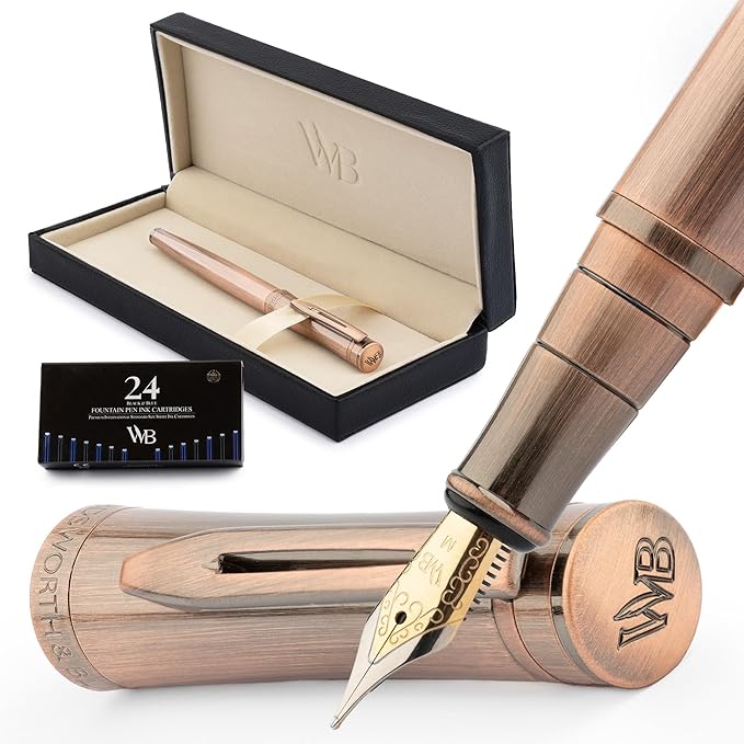 Wordsworth & Black Luxury Fountain Pen - Stunning Brushed Copper Pen, 18K Gilded Nib (Medium), Ink Converter, Best Pen Gift Set for Men & Women, Professional, Executive, Office, Nice Pens-DeskLoop Office