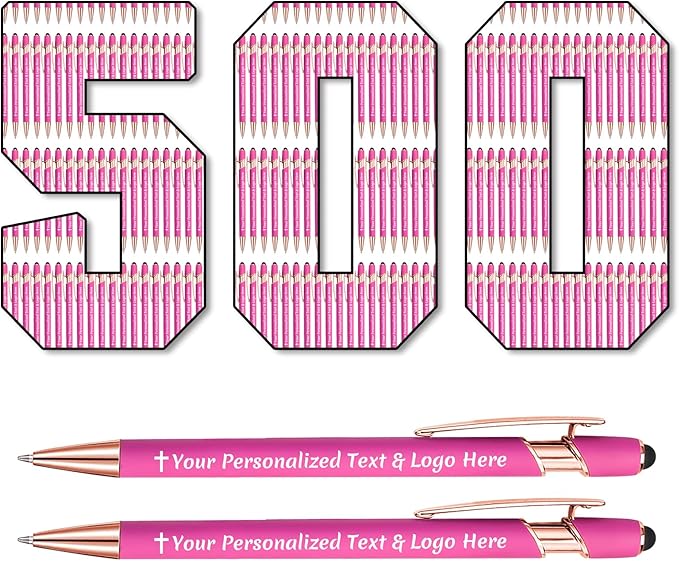 STREADVE 500 Personalized Custom Pens Engraved Writing Pen with Name Logo, Customized Promotional Items Stylus Pen Gifts for Women Realtor Quinceañera Wedding Business, Pink-DeskLoop Office