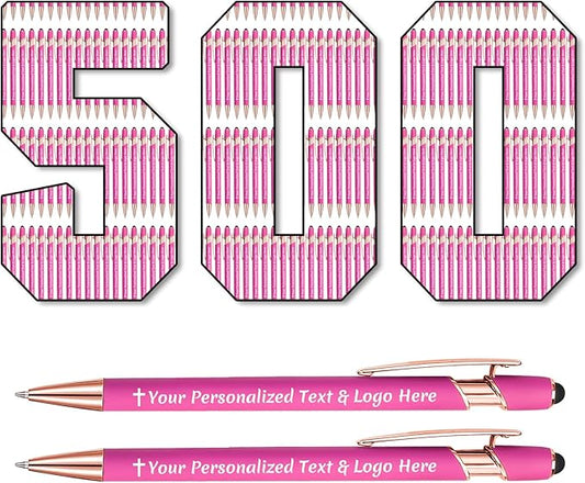 STREADVE 500 Personalized Custom Pens Engraved Writing Pen with Name Logo, Customized Promotional Items Stylus Pen Gifts for Women Realtor Quinceañera Wedding Business, Pink-DeskLoop Office