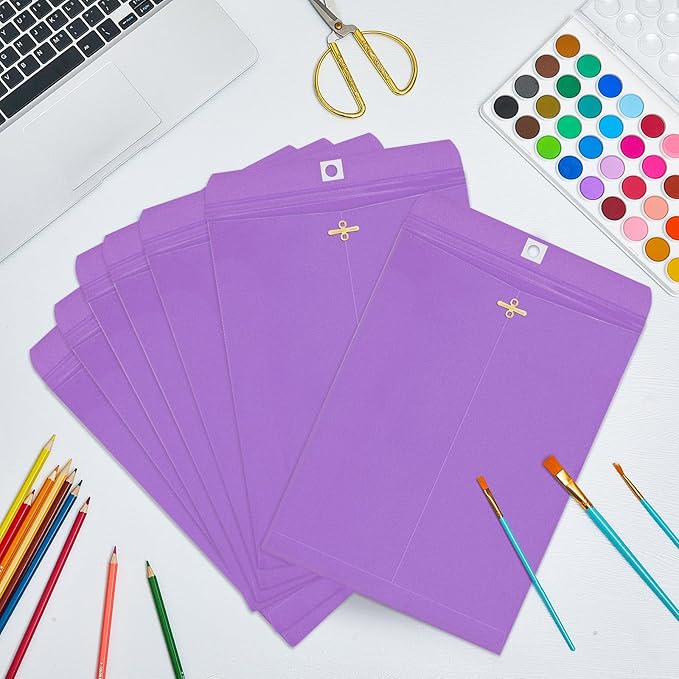 Geyee 100 Pcs Clasp Manilla Envelopes 10 x 13 Inch Gummed Colored Envelopes for Storing or Mailing for Home Office Business Supplies(Purple)