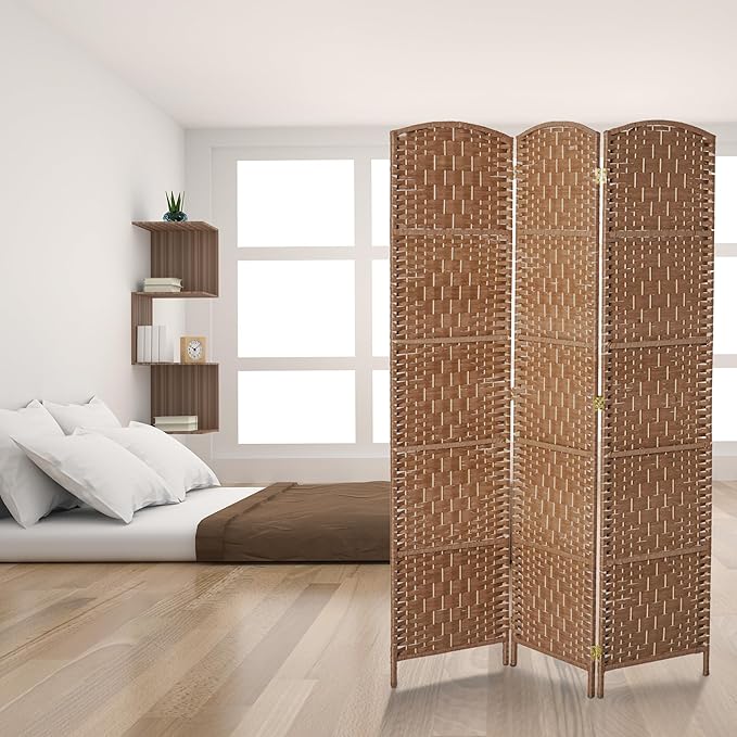 HOMCOM Room Divider, 3 Panel Folding Privacy Screen, 6FT Tall Portable Wicker Weave Partition Wall Divider for Bedroom, Home Office, Natural-DeskLoop Office