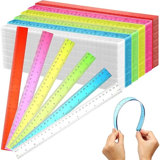 Fumete 300 Pack 12 Inch Plastic Rulers Bulk for Classroom Back to School Supplies Flexible Transparent Assorted Color Ruler with Centimeters and Inches for Office Teacher Student-DeskLoop Office