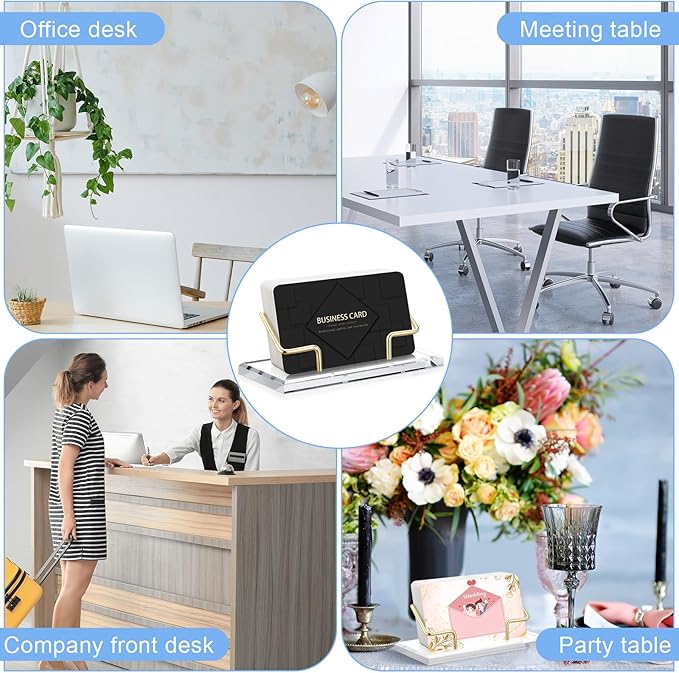 Amyhill 2 Pieces Acrylic Business Card Holder for Desk Clear Horizontal Business Card Display Stand Postcard Holder for Office Home Desktop (Gold)-DeskLoop Office