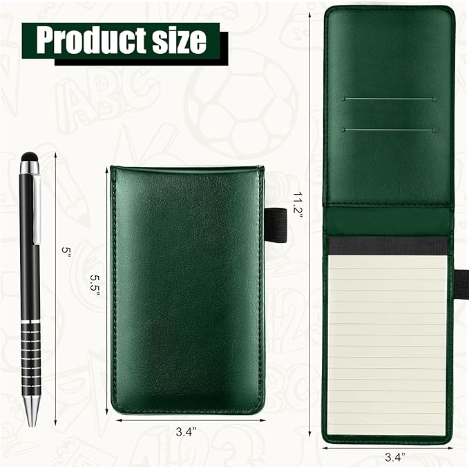 Outus 10 Pcs Pocket Notebook with Pen Set Included Mini Pocket Notepad Holder with 50 Lined Sheets, Metal Pen, 8 Pcs 3 x 5 Inch Memo Book Refills, 30 Lined Paper Per Note Pad (Green)-DeskLoop Office