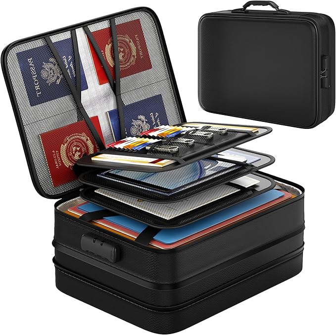 Nacial 5200℉ Fireproof Document Box with Lock, Expandable Document Organizer, Heat Insulated Fireproof Waterproof Box for File Storage, Portable Sturdy Handle for Important Documents Home Travel-DeskLoop Office