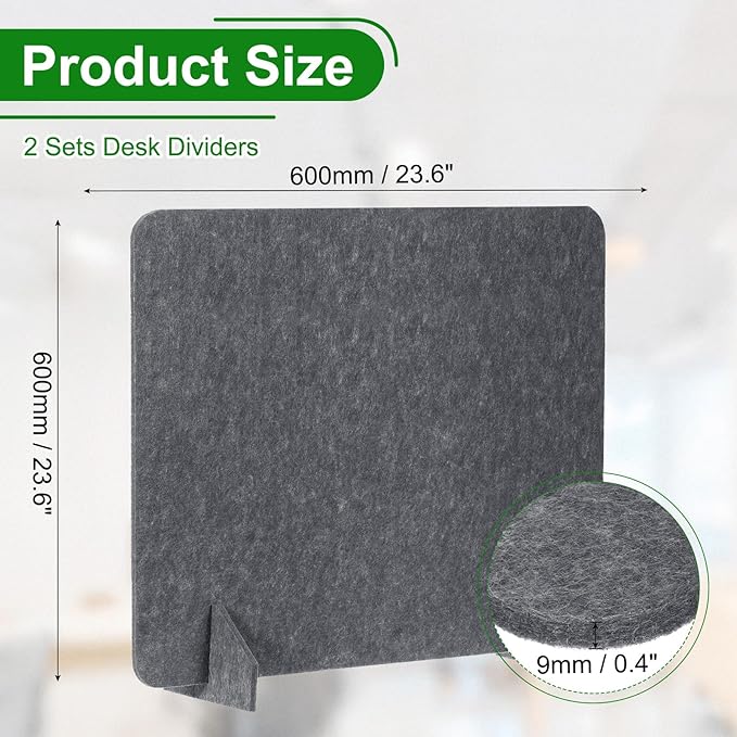 PATIKIL Desk Divider, 2 Set 24 x 24 Inch Acoustic Freestanding Desk Divider Desk Privacy Panel with 4 Pcs Support Feet for Library Office Workstation, Dark Grey-DeskLoop Office